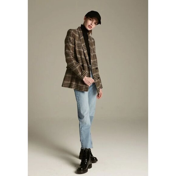 Deluc Maverick Blazer Plaid Oversized Preppy Coat Brown tan Black Large - Picture 4 of 14